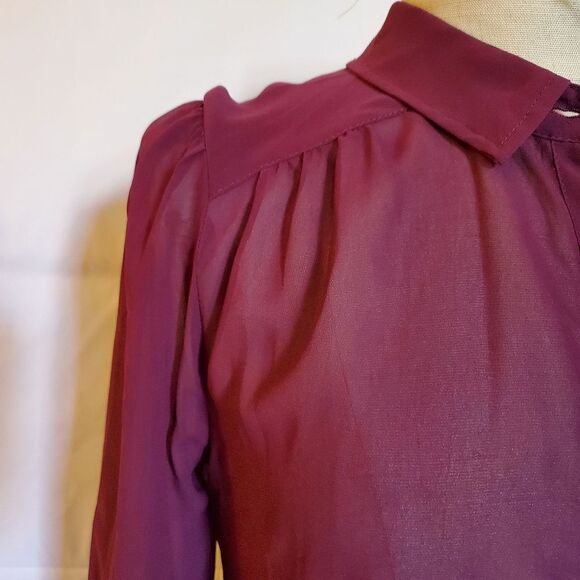 Shear Burgundy Red Long Buttoned Top by Frenchi, M-L - Picture 6 of 9